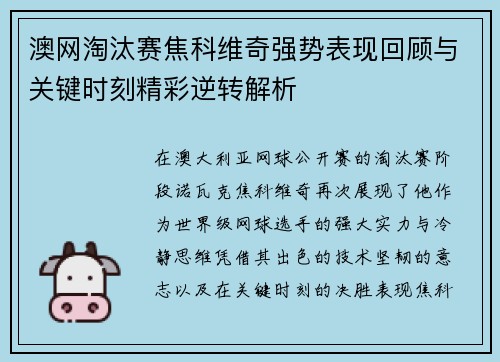 澳网淘汰赛焦科维奇强势表现回顾与关键时刻精彩逆转解析