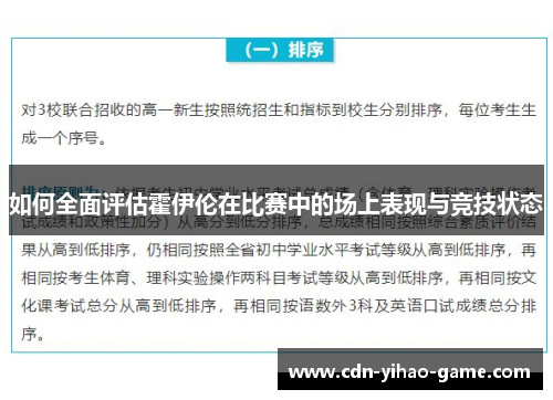 如何全面评估霍伊伦在比赛中的场上表现与竞技状态